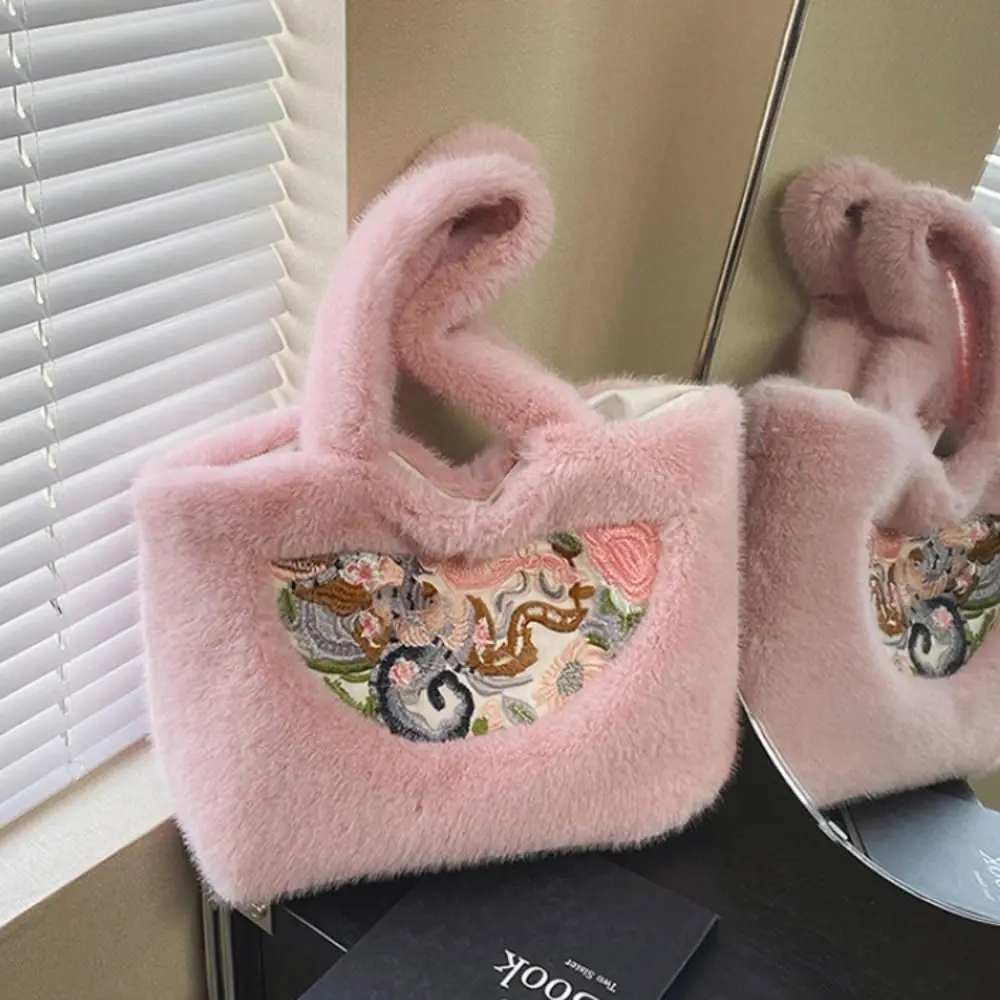 Torebka w stylu chińskim z haftem, z magnetycznym zapięciem, miękka torba typu tote o dużej pojemności, etui na drobne, klucze, szminkę, słuchawki.