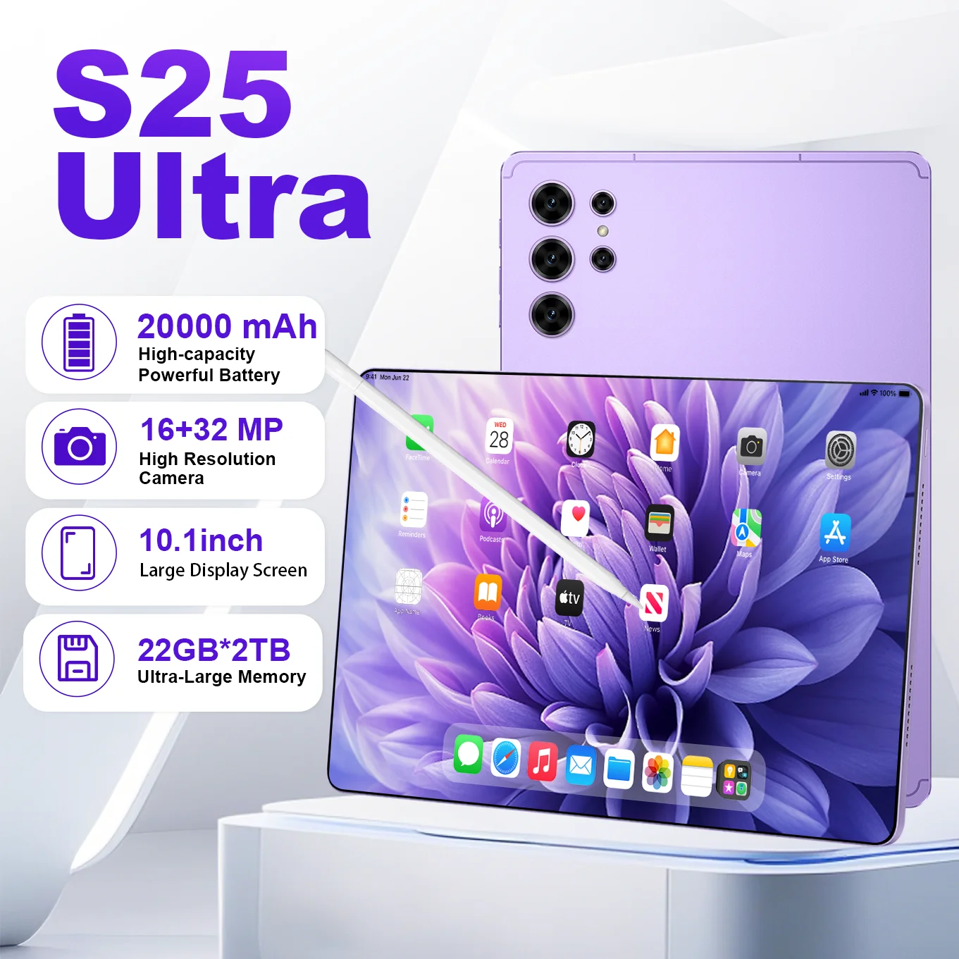 

Hot Tablet PC Pad 25 Ultra Global Version 10.1 inch HD Screen 2TB Dual SIM 20000mAh Battery Gaming Tablet Android