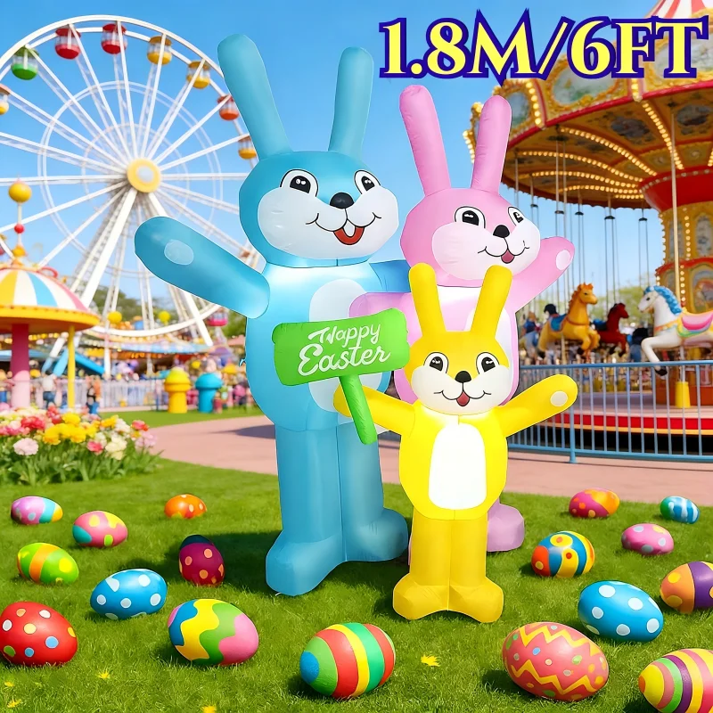 

1,8 м/6 футов счастливой пасхальной вечеринкой, украшения «сделай сам», семейный кролик, декор, встроенные светодиодные фонари, модель, уличные украшения для садовой вечеринки