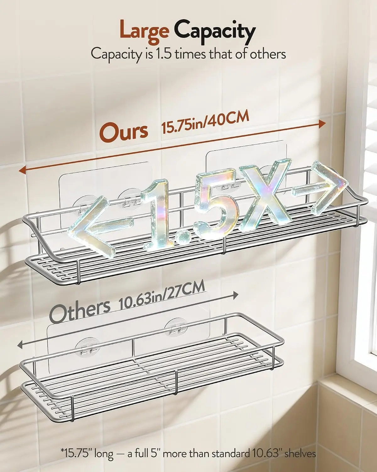 Bathroom Shelf Organizer Shower Caddy Storage Rack Adhesive No Drill SUS304 15.75