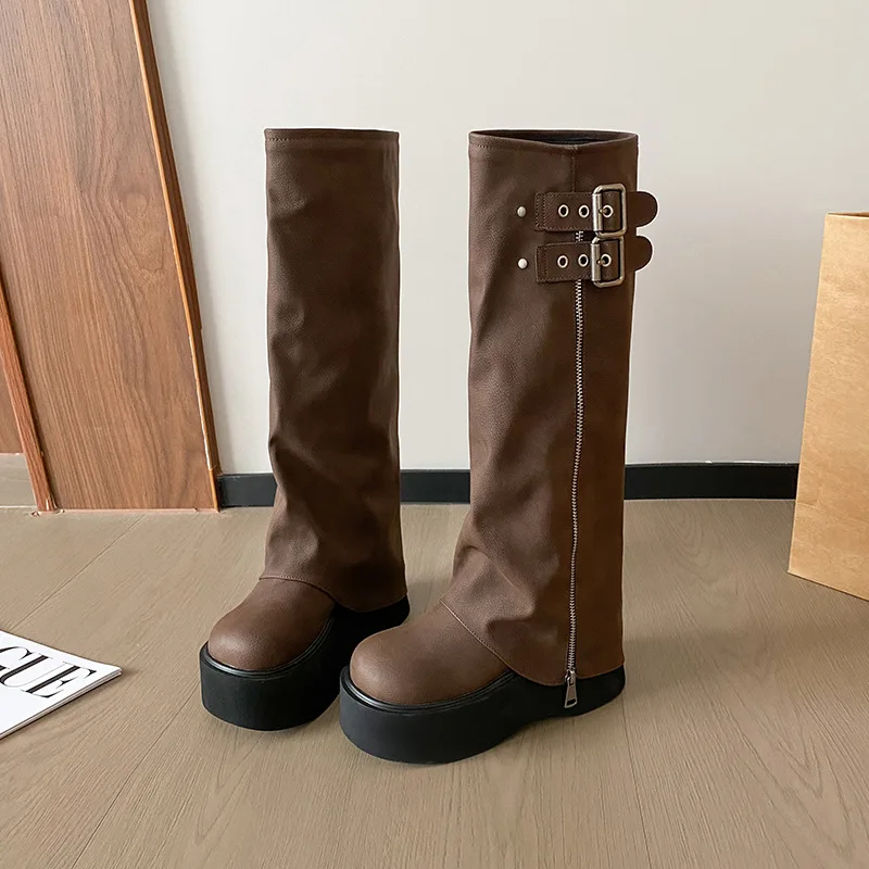 

Крутые милые сапоги, длинные джинсовые сапоги в стиле вестерн с толстой подошвой, рыцарские сапоги с высокой трубкой для женщин, зимние резиновые кожаные верхние сапоги из полиамида