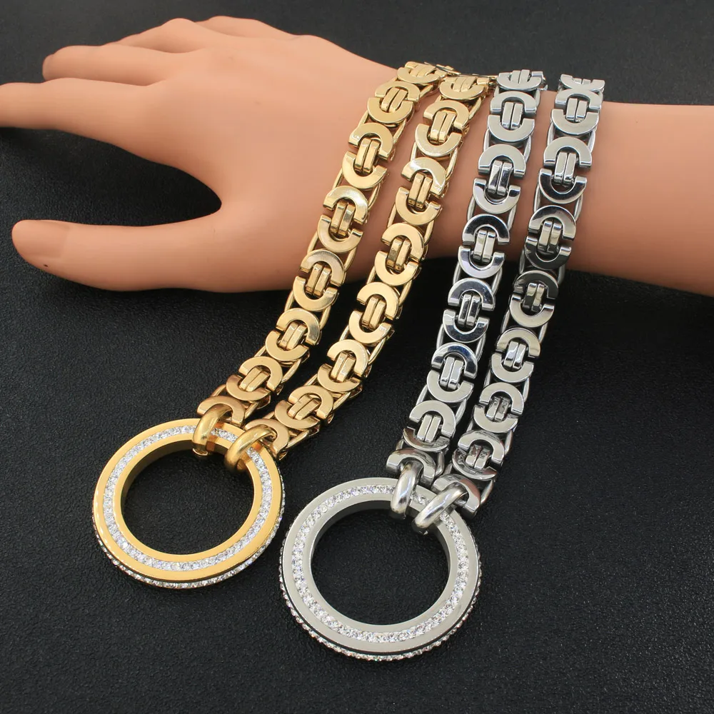 

Модное ювелирное изделие Bijuterii из нержавеющей стали, ожерелье с цепочкой, большой круглый кулон с кристаллами для женщин и девушек, высокое качество