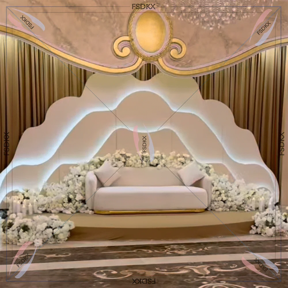 Factory Direct pvc Stage Backdrop Wave Square Acrylic Arch backdrop Pvc White Party Backdrop