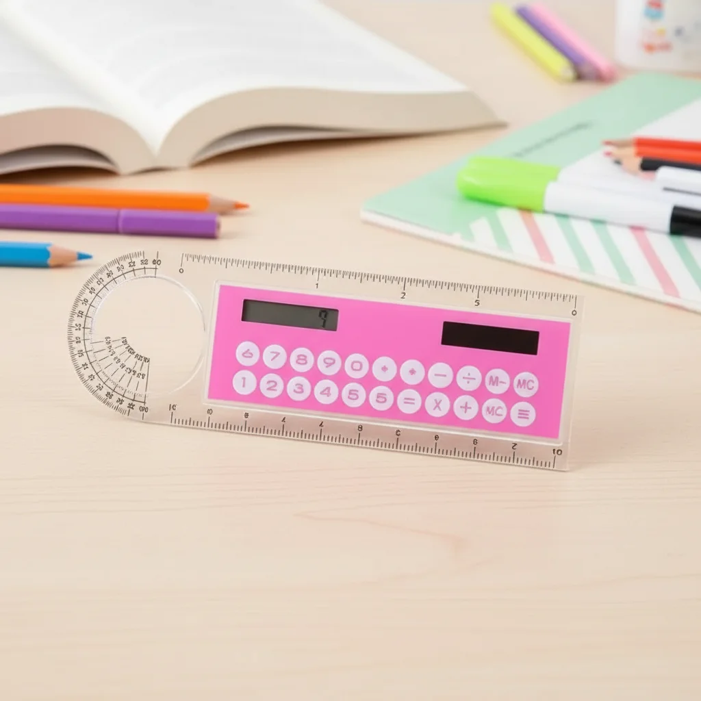 

Universal Multifunction Mini Solar Transparent Ruler with Calculator for Students Office Supplies 1 Pc
