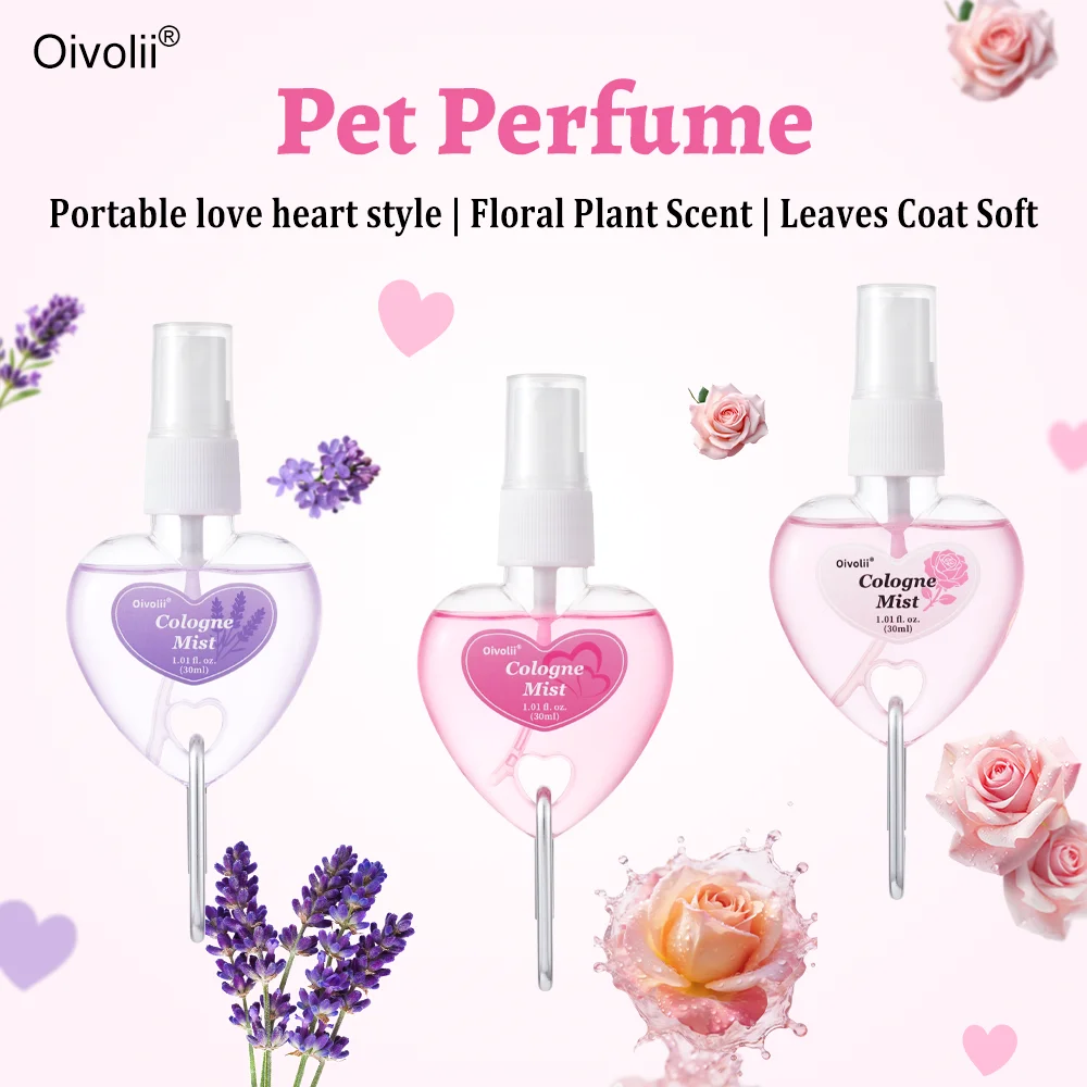 Perfume en Spray con Aroma a Rosas para Mascotas, Eliminador de Olores de Larga Duración, Suavizante de Pelo, Refrescante para el Pelaje, con Llavero Portátil para Mascotas