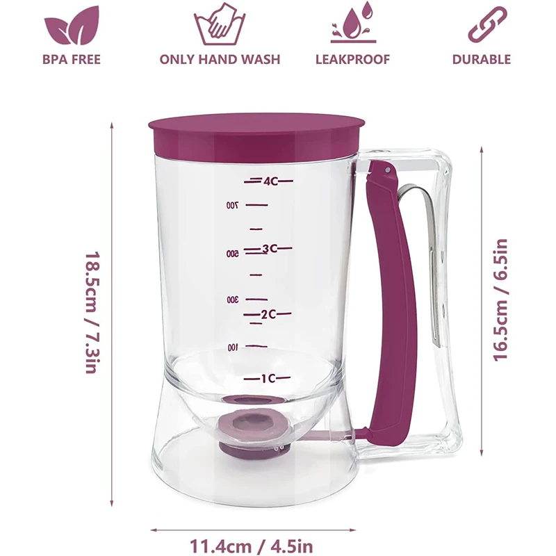 LMETJMA Pancake Batter Dispenser 4 Cup 900ML Pancake Cupcake Batter Dispenser with Measuring Label Cookies Cream Dispenser JT186