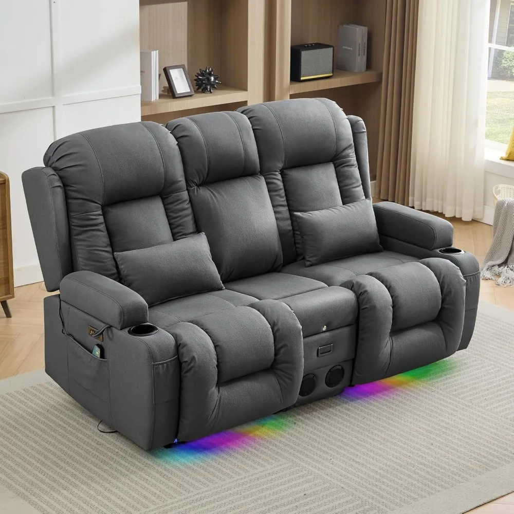 

Reclining Loveseat with Console Theater Seating,with USB/Outlet/Speaker/Cup Holder/LED Light/Storage, Theater Seating