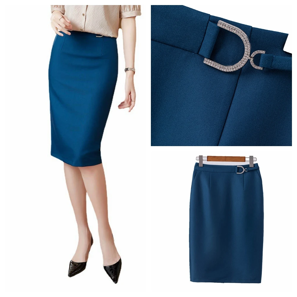 

High Quality Spring Summer Korean Slim Knee Length High Waist Elegant Office Long Skirts Women Oversized Occupation Pencil Skirt