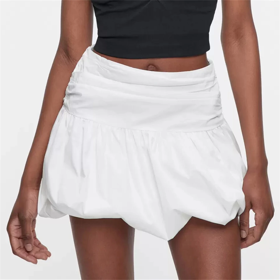 Women High Waist Pleated Bubble Skirt Solid Color Summer Puffy Mini Skirt for Streetwear Casual Daily Aesthetic Clothes