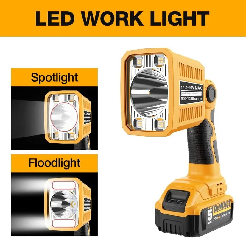 Imagem -04 - Luz de Trabalho Led para Dewalt Handheld Lanterna Jobsite Luz 20v Max Baterias de Lítio 18w 1250lm 110 Graus Cabeça Pivotante