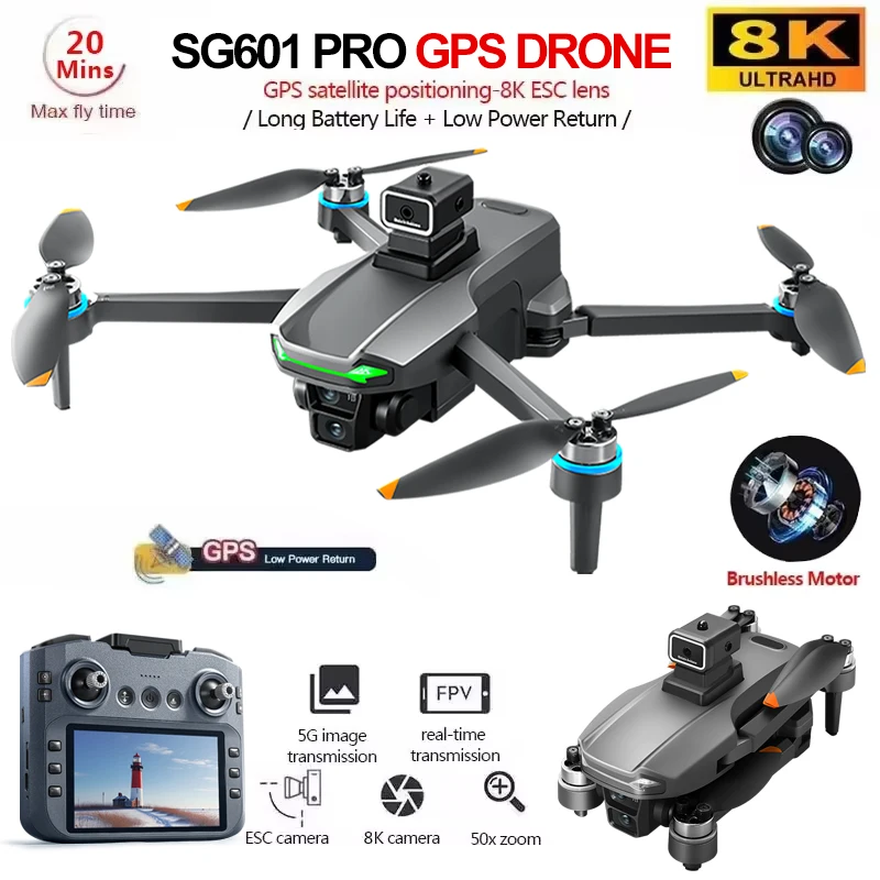 Beast SG601 PRO مع شاشة نظام تحديد المواقع بدون طيار الجوي 8K HD المهنية كوادكوبتر تجنب العوائق فرش طائرات التحكم عن بعد