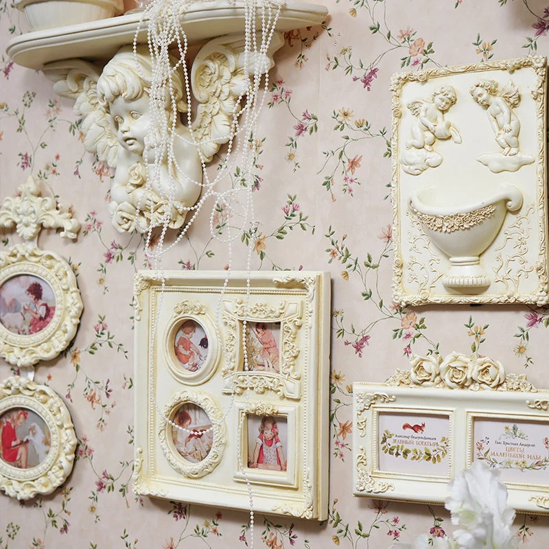 Vintage Ornaments European White Angel Embossed Resin Photo Frame Picture Frame Home Homestay Wall Decoration Pendant Gifts