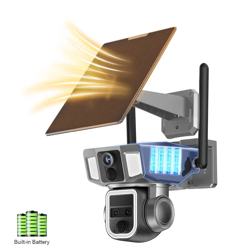 6MP Triple  Lens 10X Zoom Floodlight Solar Power Wireless PTZ IP Camera AI Humanoid Detection Home Security CCTV Baby Monitor