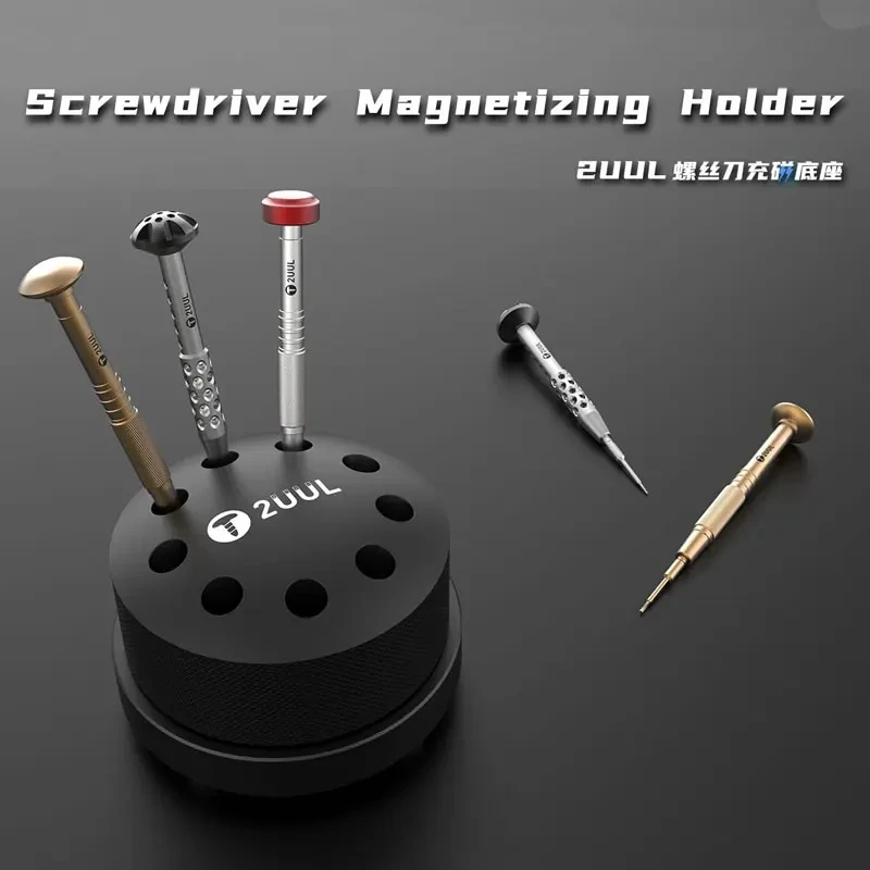 2UUL ST51 Screwdriver Magnetizing Holder Rotatable Stand Tweezer Base Organizer 9-hole Multifunctional Phone Repair Tool