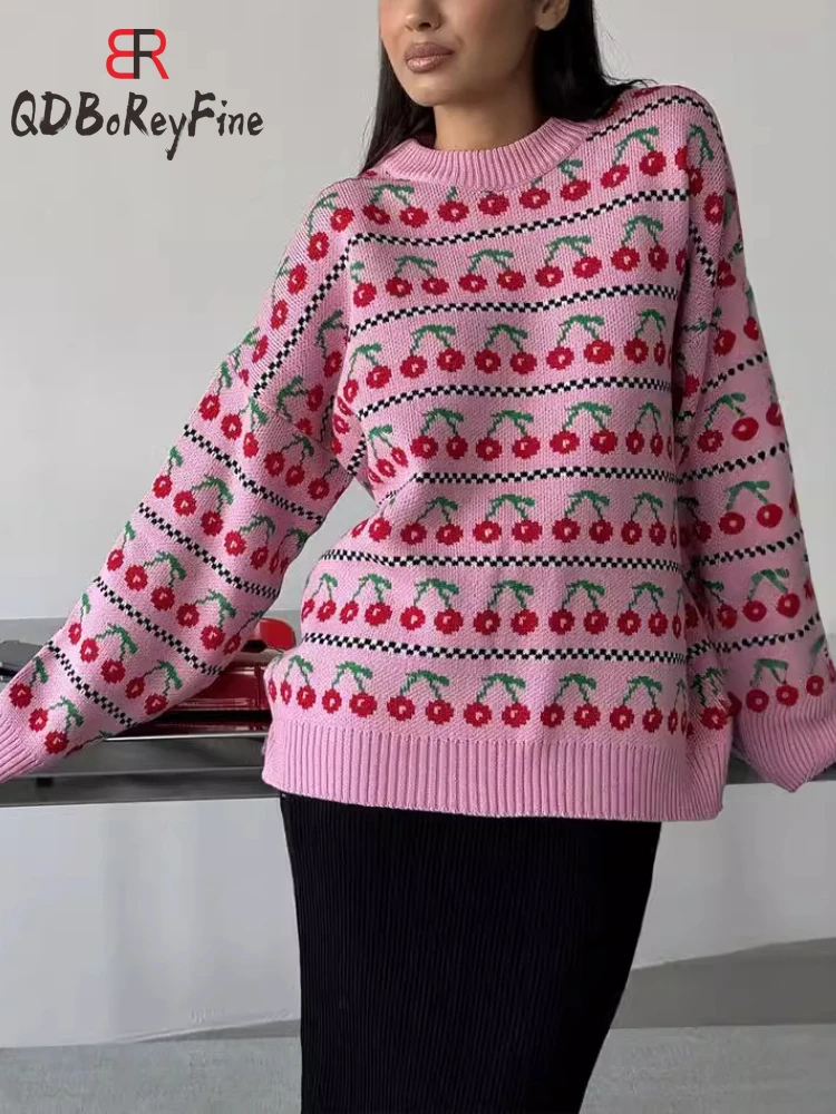 

Женский вязаный Свитер оверсайз с круглым вырезом, в стиле ретро