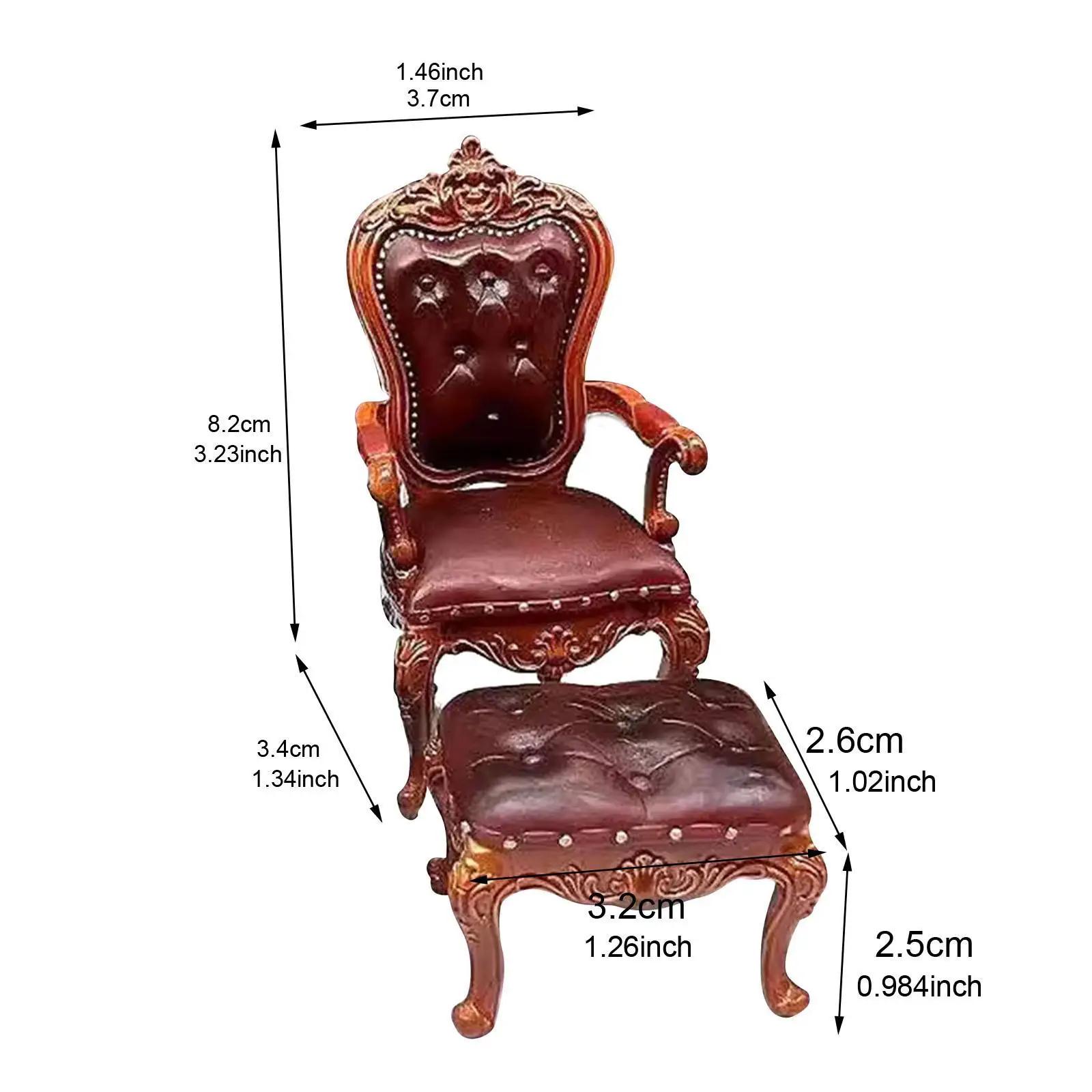 2x 1:12 Scale Dollhouse Chair and Foot Stool Life Scene Furniture Doll Accessories Decoration for Bedroom Living Room Ornaments