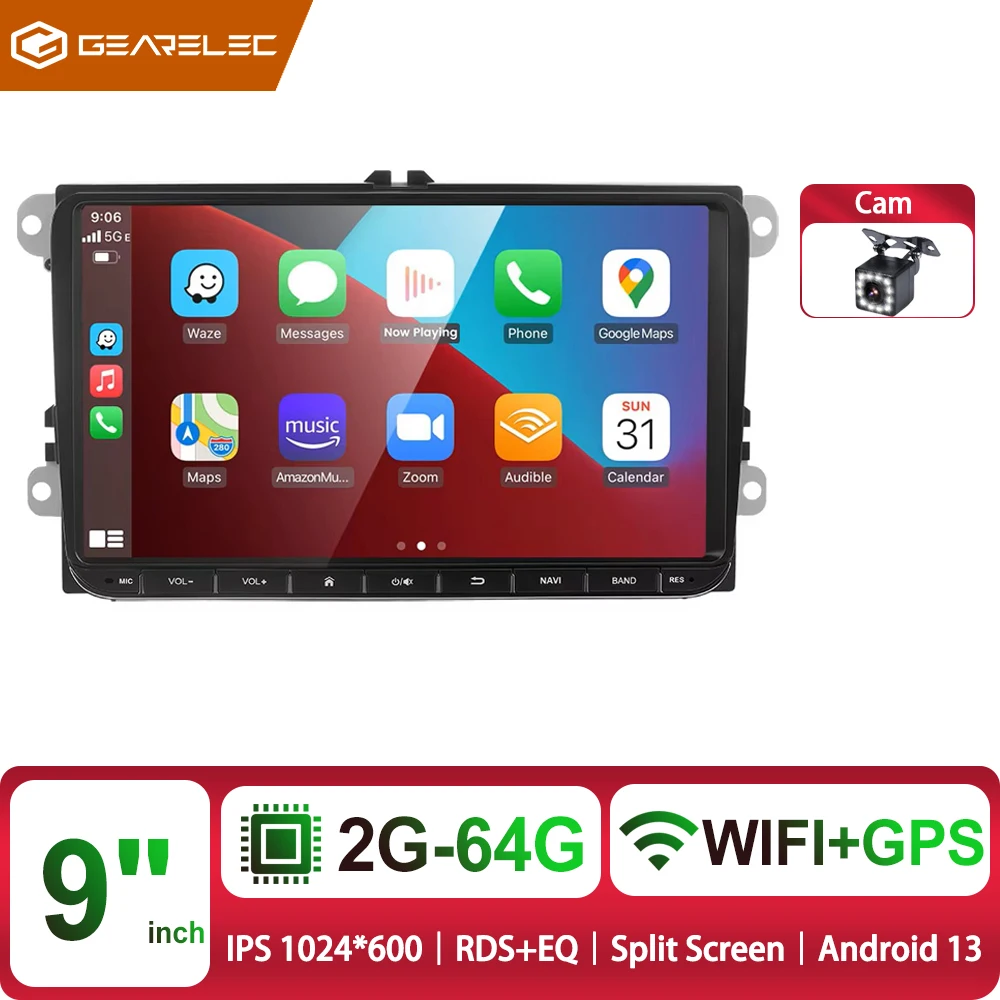 GEARELEC 2 Din Android autoradio multimediaspeler 7,9 inch Carplay scherm voor VW Volkswagen Skoda Golf 5 6 Touran Passat B6