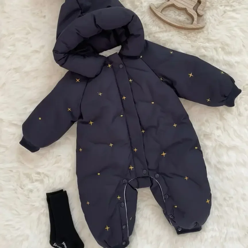 

2025 Newborn Baby Wizard Hat One - Piece Snowsuit Warm Cotton Jumpsuit Autumn Winter Outerwear for 6M-3Y Boys Girls