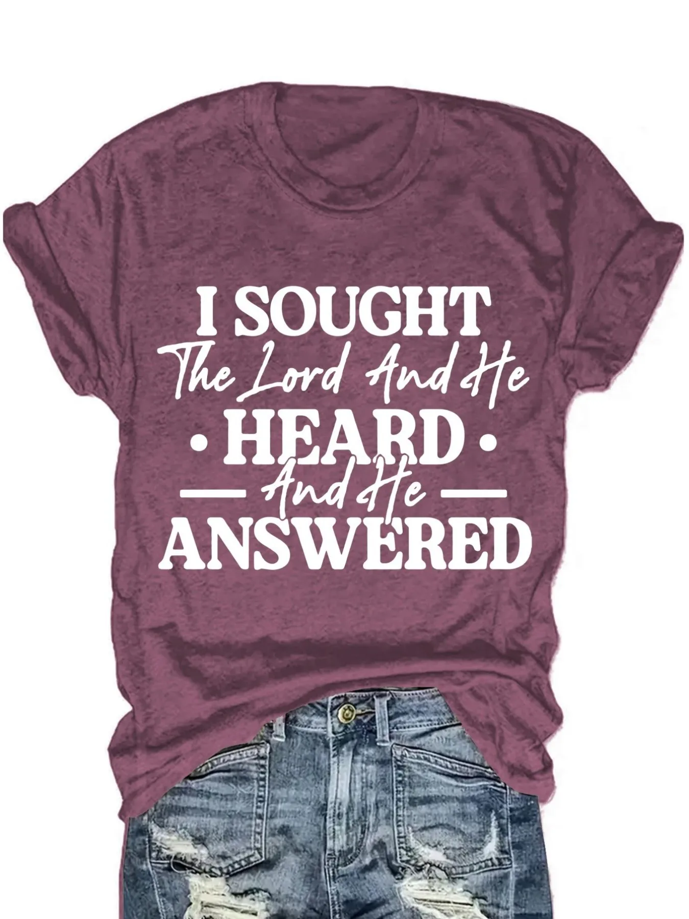

Plus-size women's short-sleeve T-shirt I Sought The Lord And He Heard And He Answered comfortable soft fabric summer outfit