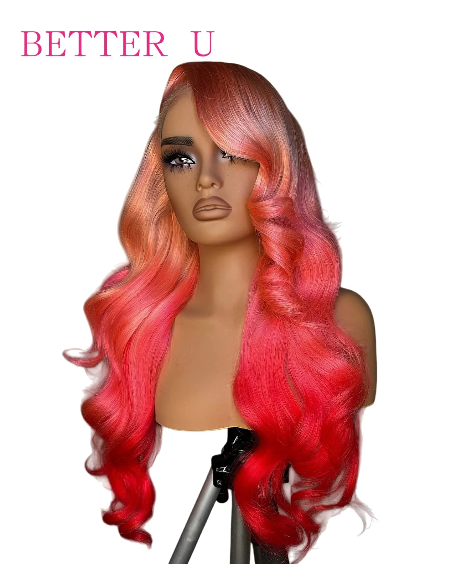 Peruki z ludzkich włosów w kolorze różowego blondu, ombre, peruki typu lace front 13x4 z transparentną koronką, wstępnie wyregulowane, 100% ludzkie włosy, peruka body wave z pasemkami.