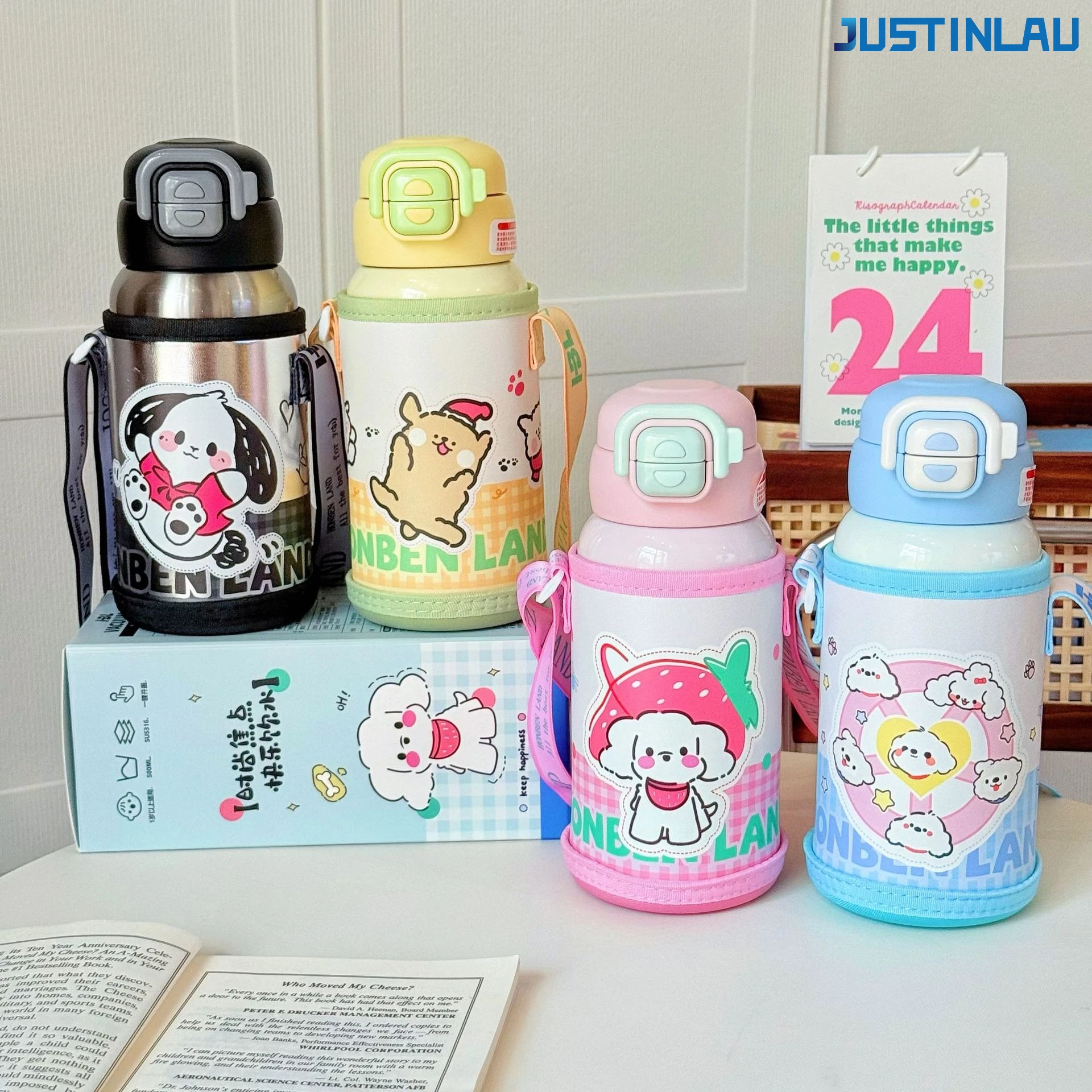 

Термос JUSTINLAU 500 мл из нержавеющей стали 316, вакуумная изоляция, портативная термокружка для спорта, с трубочкой