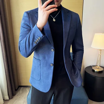 سترة من جلد الغزال للرجال عصرية بقصة ضيقة سترة عالية الجودة واحدة الصدر فستان عمل سترة رسمية سترة Hombre