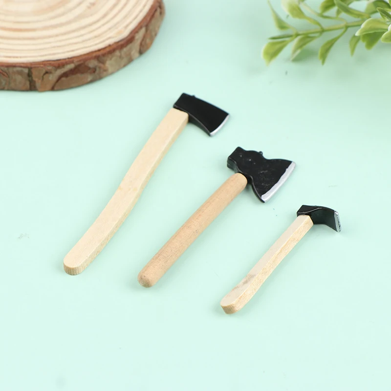 3Pcs/set Mini Wood Metal Chopper Hatchet Dollhouse Miniature Tools