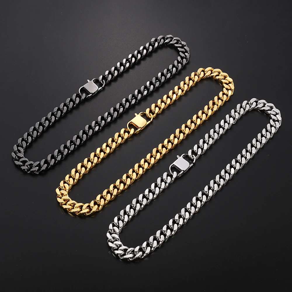 Miami Smooth Cuban Neck Chain Fashion Metal Cuban Necklace For Men Women Hip Hop Rock Jewelry Accessories