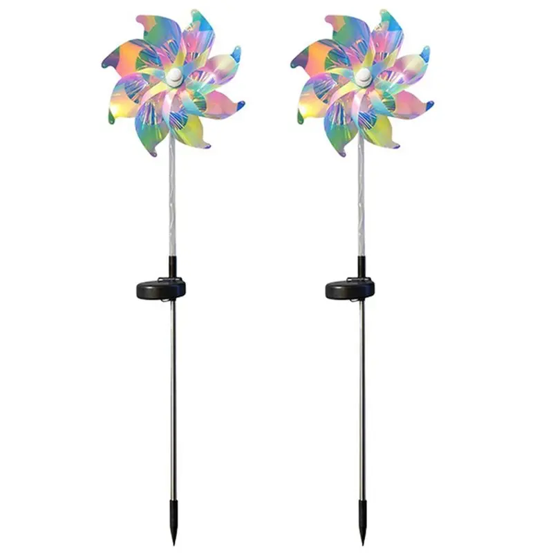 HOUSEHOLD GOODSDecorative LED Landscape Lighting For Yard- Windmill Solar Garden Lamp 2Pcs Outdoor Waterproof Stake Lights Col
