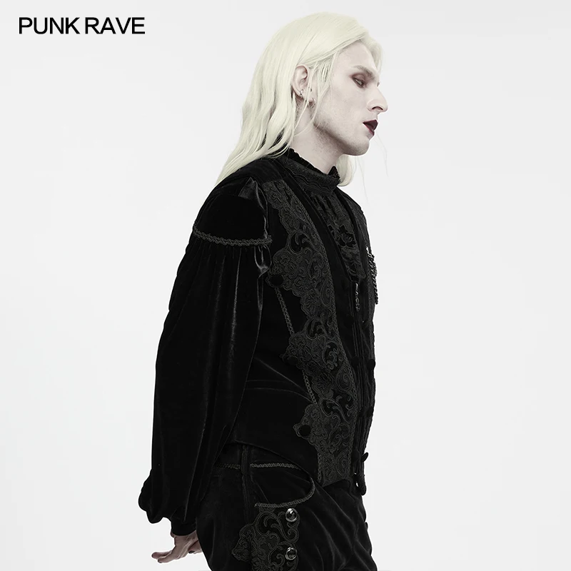 PUNK RAVE Men's Gothic Dark Pattern Selected Crisp Velveteen Waistcoat Vintage Vine Embroidered Lace Noble Retro Party Top
