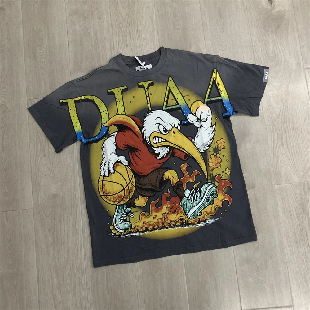 

DUAA stamping hole Cartoon eagle print short sleeved T-shirt Men Women Best Quality T Shirt Tee Tops