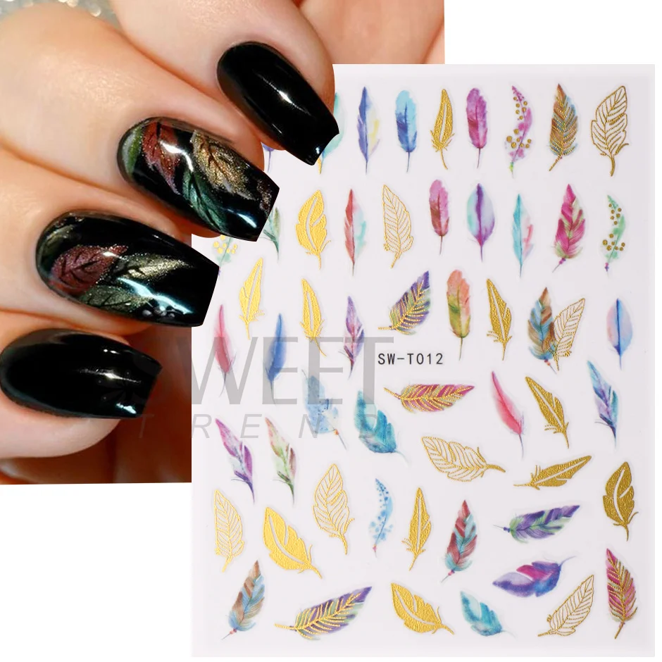 Holographic Dream Catcher Feather Boho Stickers Nail Art Decals Watercolor Unique Nails Sliders Polish Decor Accessories SASW-T