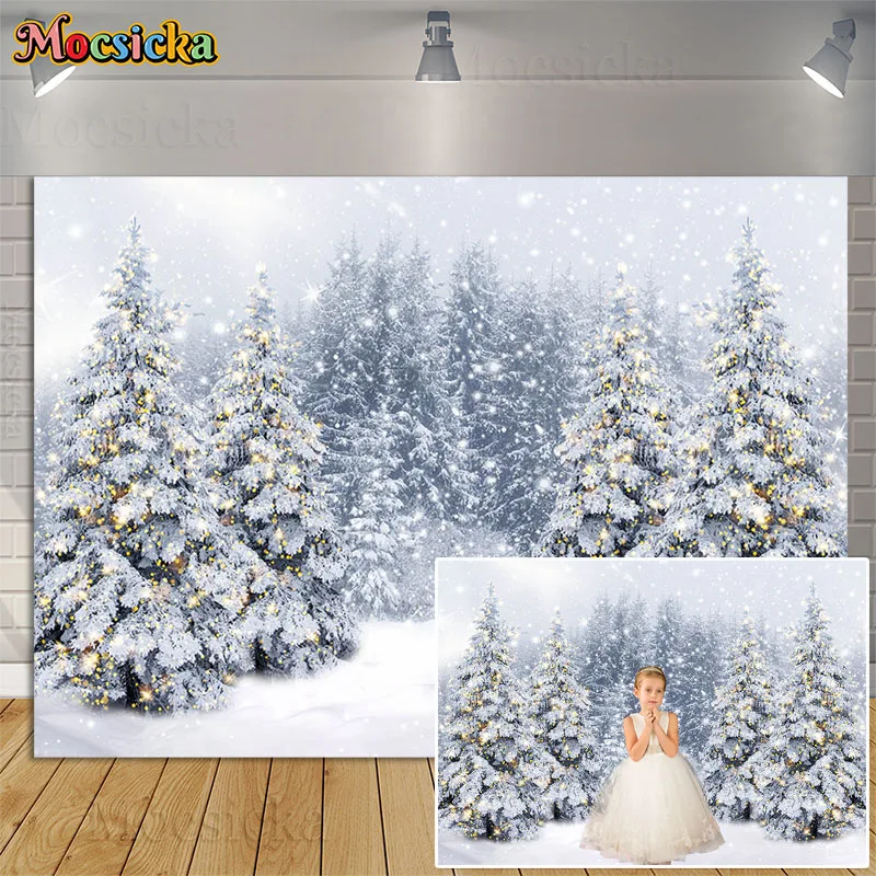 

Winter Wonderland Christmas Backdrops Ice Castle Snow Landscape Background Frozen Pine Tree Forest Kids Portrait Photo Studio