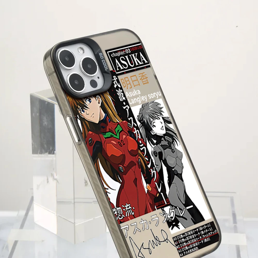 Phone Case For iPhone 16 12 13 14 15 Pro Max Plus Lens Circle Langley Anime E-EVA02 Soryu Asuka IMD Laser Shell