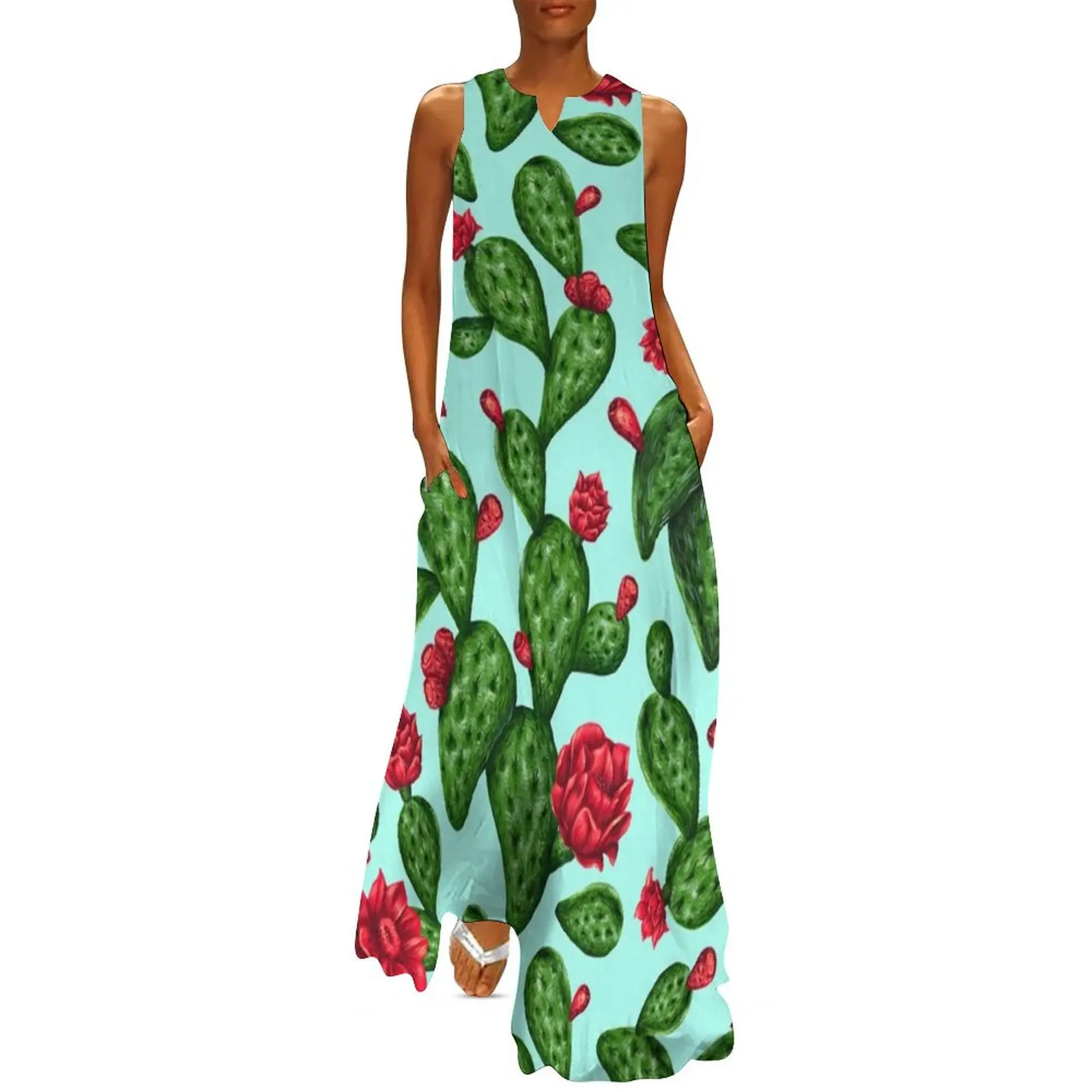 

Nice cactus pattern Long Dress ceremony dresses women"s clothing trend 2024 dress women summer 2024 loose women"s dress