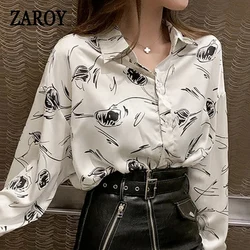 Harajuku Print Summer Shirt for Women Spring Autumn Long Sleeve Lapel Button-up Blouses Casual Streetwear camisas de mujer