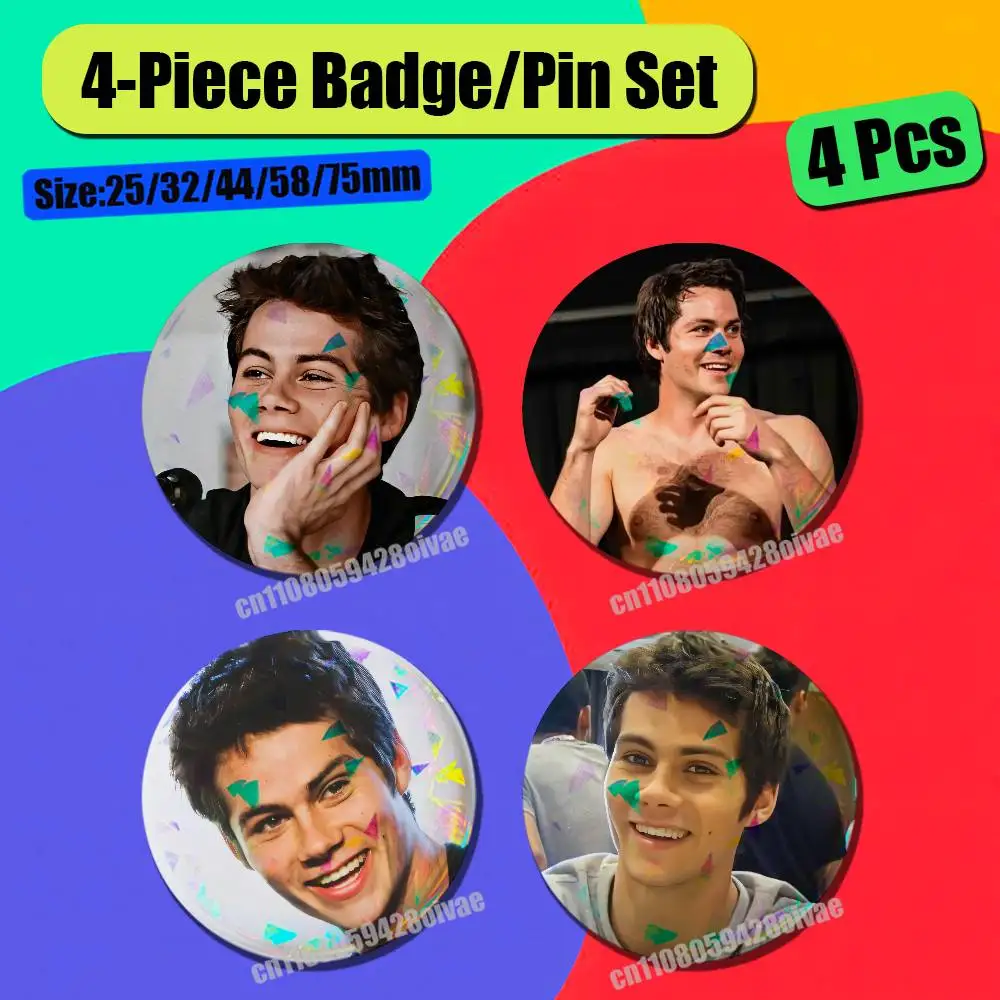 For Dylan O Brien Obrien Badge Pin Insignia 4 Pcs Set Round Button Emblem Laser Film Cosplay 25mm Custom