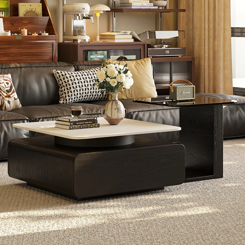 

Medieval style pure white rock slab coffee table household living room small apartment creative Italian rotatable square solid
