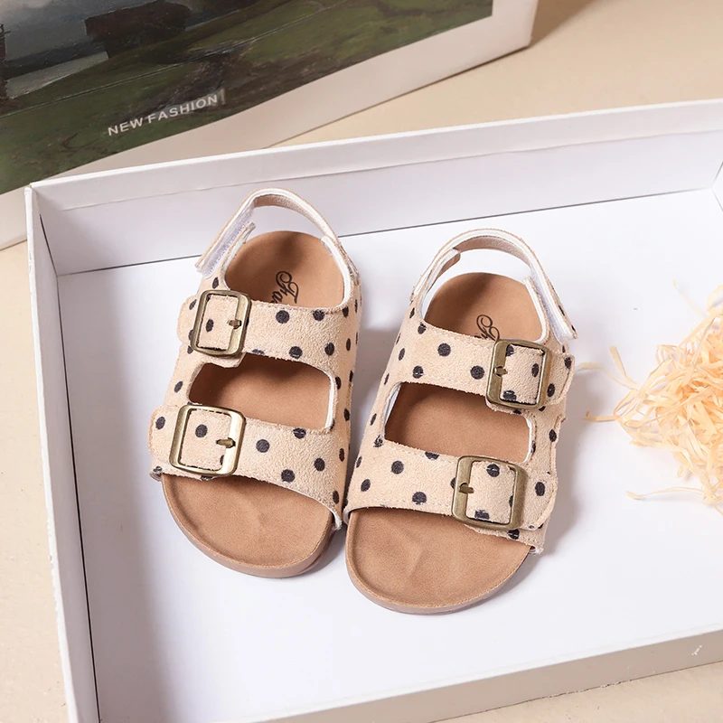2026 New Girls Summer Sandals Polka Dot Children Causal School Shoes Soft Soled Non-slip Open-toe Daily Wear Kids Beach Sandals