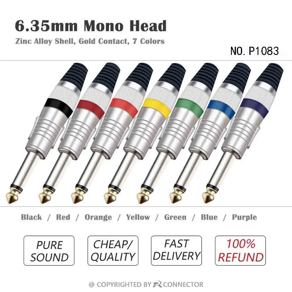 Imagem -02 - Mono Stereo Plug Microfone Mic Montagem Fio Conectores Sophomore Núcleo Equilíbrio Desequilíbrio Telefone Jack 100 Pcs 6.35 mm