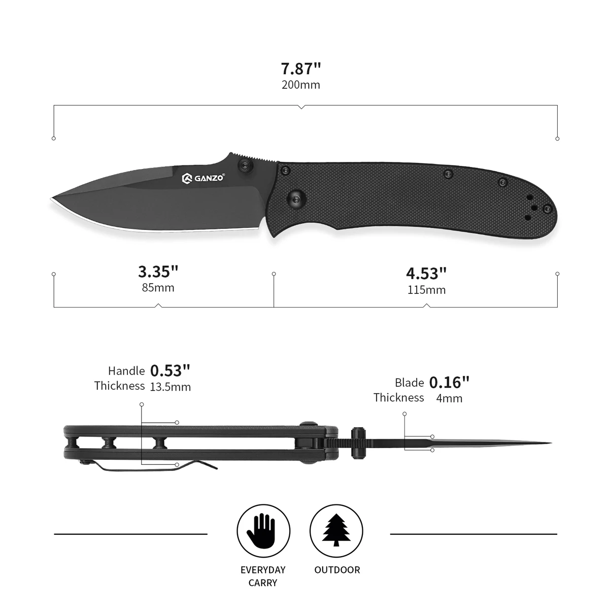 Ganzo G704B 440C Blade G10 Handle Folding Knife Survival Hunting Tactical Knife EDC Pocket Knife Outdoor Camping Tool