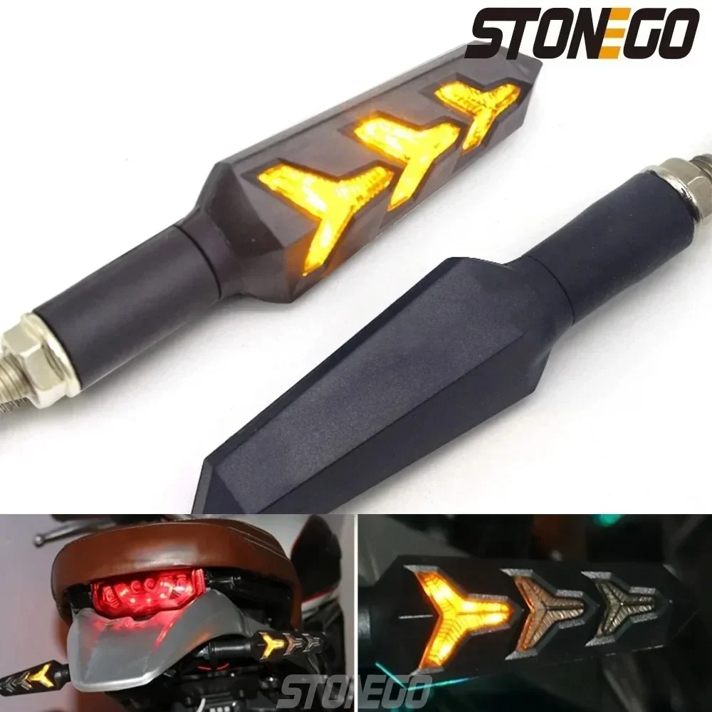 

STONEGO Y Shape Motorcycle Indicators, Flowing Turn Signal Lights Turning Indicators 12V 12 LEDs Bulbs Motorcycle Accessories