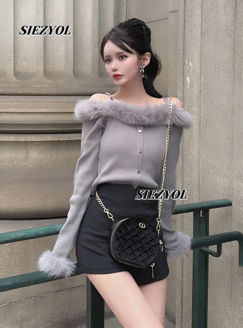 Autumn New Japanese Sweet Girls Versatile Jumper Plush Splicing Off-shoulder Pullover Slim-fitting Long-sleeved Knitted Top