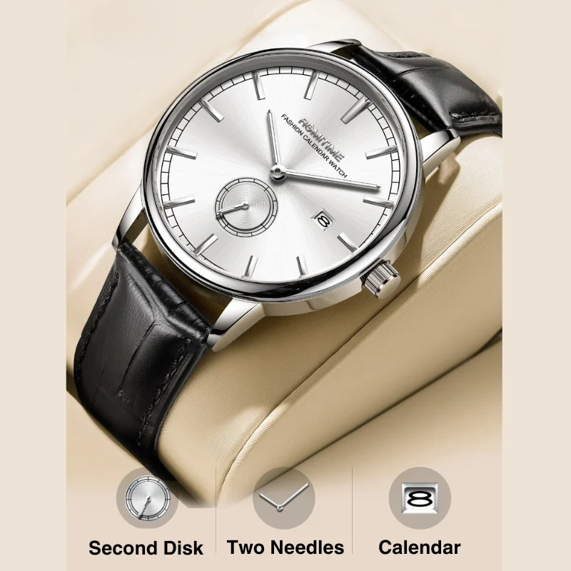 Jam Tangan Kuarsa untuk Pria Gaya Inggris Dial Stopwatch Independen Desain Dua Penunjuk Waktu Posisi 3 Jam Kalender Tali Kulit