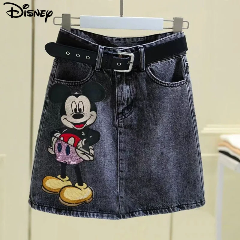 

Disney New Arrival Top Fashion Cotton Women Embroidery Beading Mickey Mouse Female Summer Big Irregular Flash Shorts Skirts