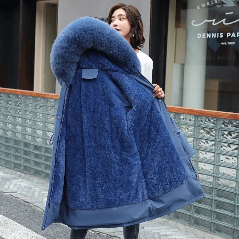 2023 New Large Cotton Coat Women's Plush Inner Winter Jacket Women's Parka Long Coat