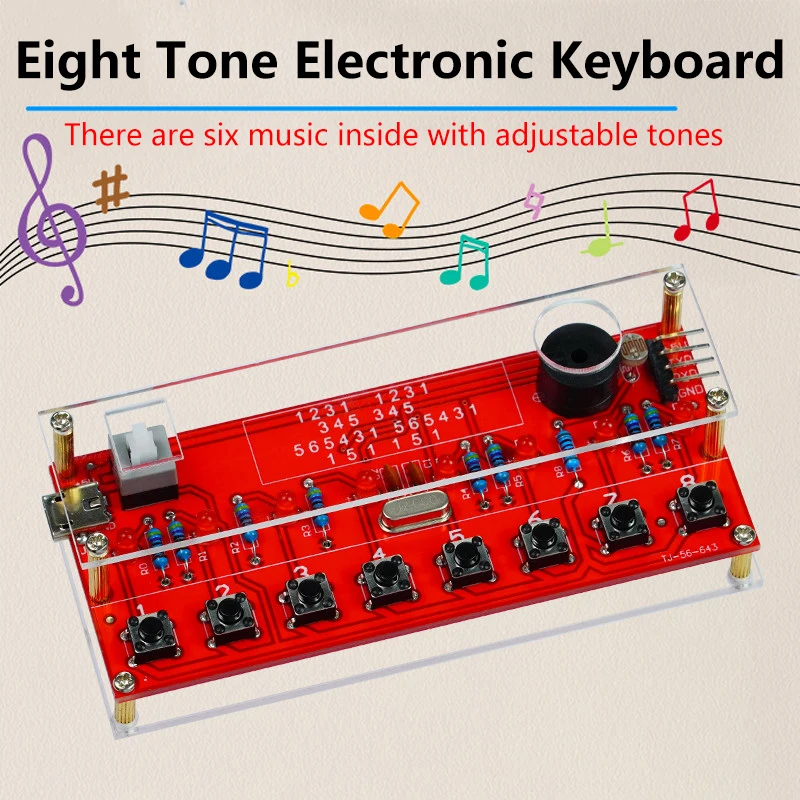 8-Tone Electronic Piano Kit, Single Chip Piano Volume and Tone Adjustable Creative DIY Welding Practice Circuit Board Parts