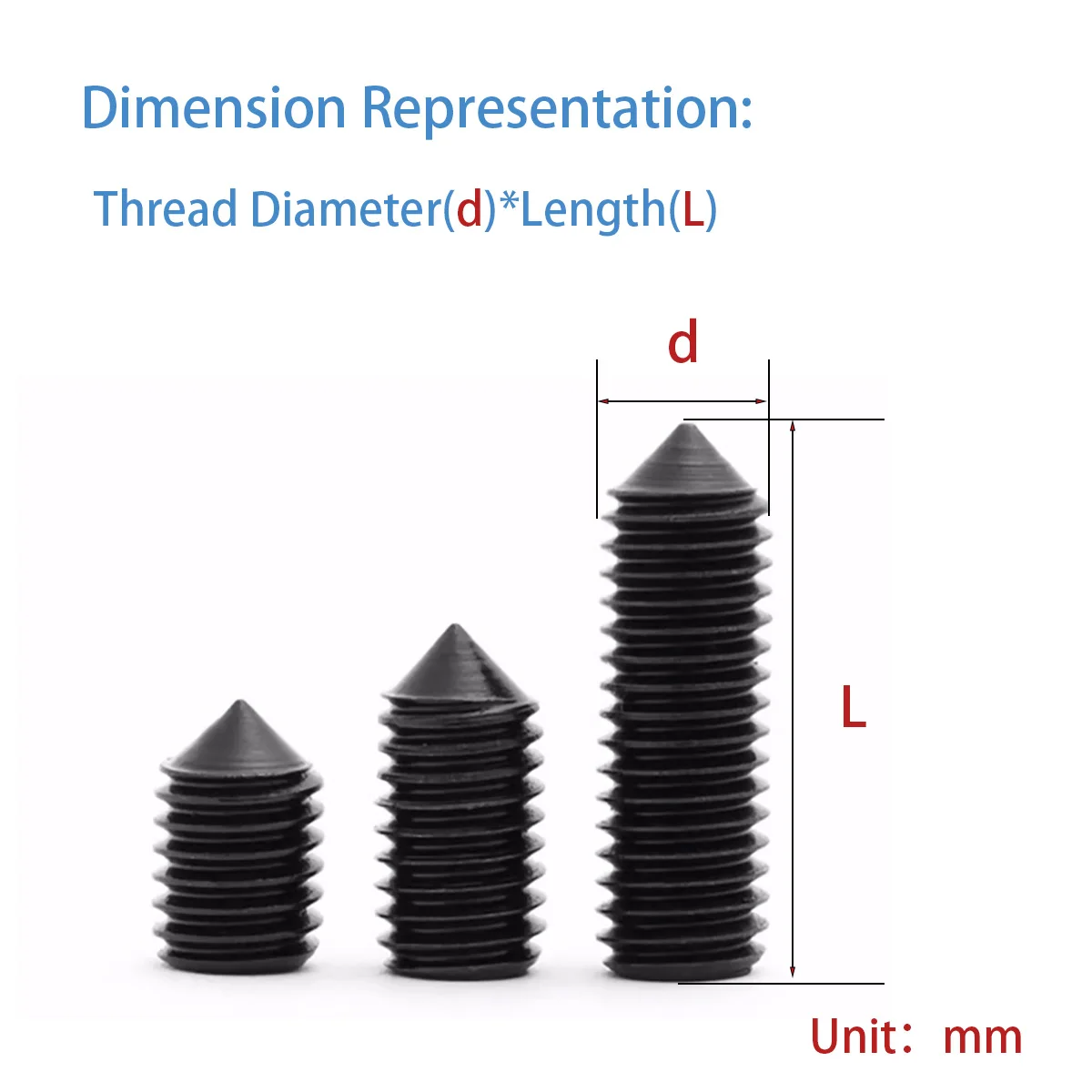 Level 12.9 Pointed Set Screw Machine Meter Headless Screw Top Thread Set ScrewM3M4M5M6M8