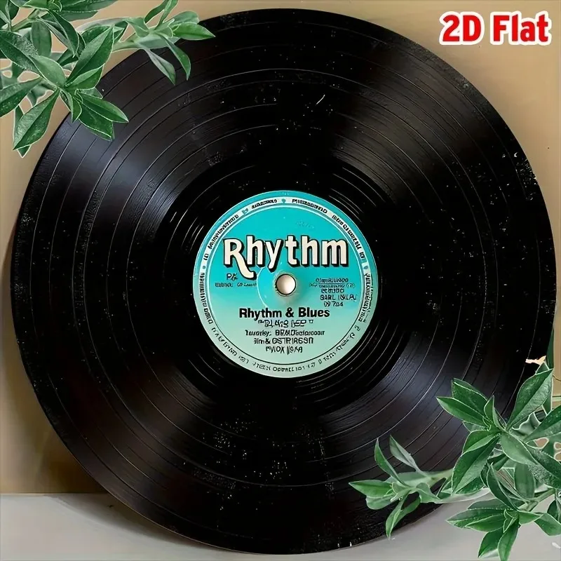 Vintage Black Vinyl Record Wall Art, 8-Inch 2D Flat Aluminum Music Decor, Rhythm & Blues Home Office Garden Gift