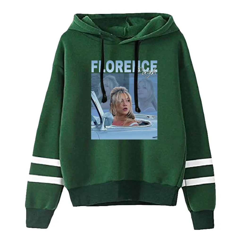 Florence Pugh Sudadera con capucha de cocina con FLO Merch sin bolsillo barras paralelas manga mujeres hombres Sudadera con capucha 2023 ropa divertida